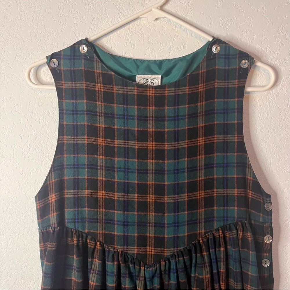 Laura Ashley green plaid wool jumper dress fits like a 4